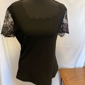 Shein Size Large Black Scallop Edge Lace Blouse